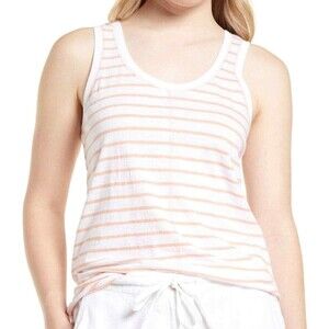 Caslon women Josephine Stripe Tank Top Front Seam Women's Size S White Coral NWT